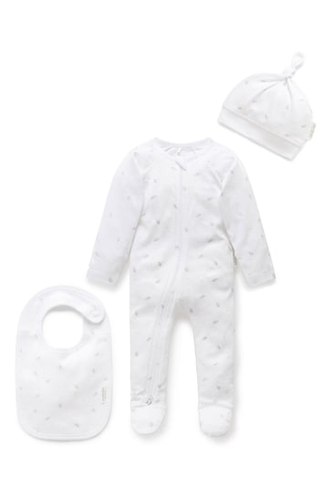 Purebaby 3 Piece Baby Hat, Bib & Sleepsuit Set