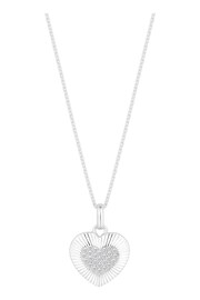 Simply Silver Silver Tone Polished And Pave Heart Pendant Necklace - Image 1 of 4