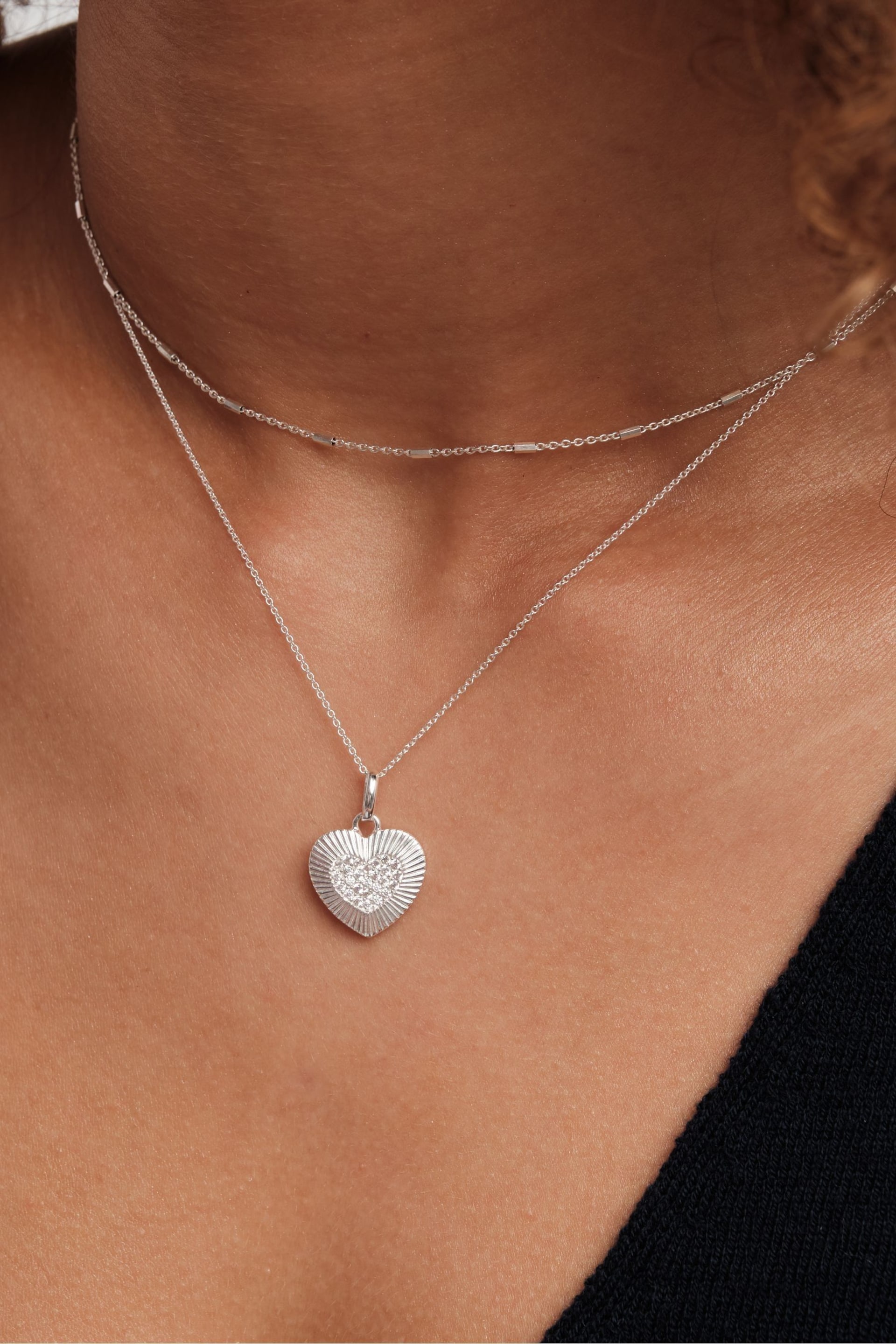 Simply Silver Silver Tone Polished And Pave Heart Pendant Necklace - Image 3 of 4