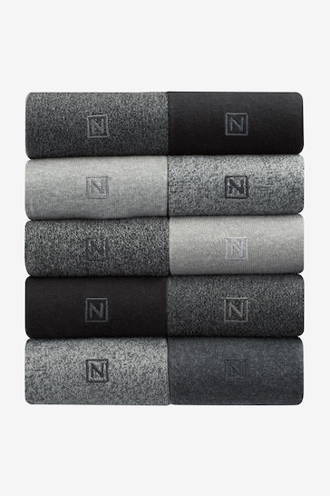 Black/Grey 10 Pack Embroidered Lasting Fresh Socks