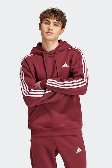 adidas Red Essentials Fleece 3-Stripes 100% Cotton Hoodie