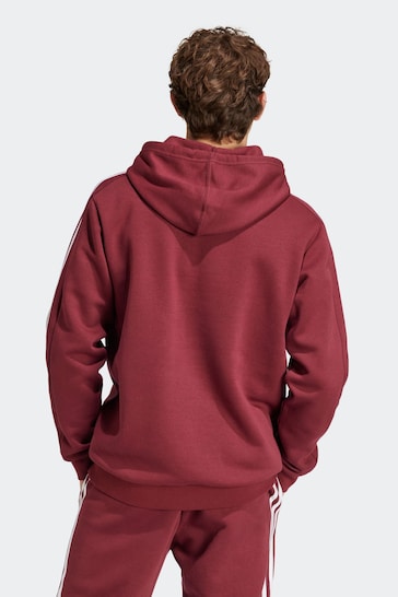 adidas Red Essentials Fleece 3-Stripes 100% Cotton Hoodie