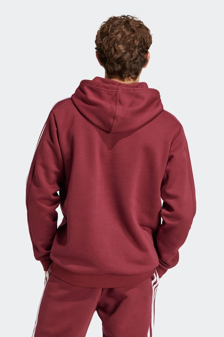 adidas Red Essentials Fleece 3-Stripes 100% Cotton Hoodie - Image 2 of 6