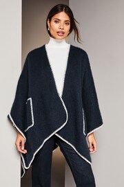 Lipsy Navy Blue Soft Cosy Patch Pocket Tipped Whipstitch Cape - Image 1 of 4