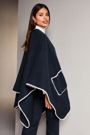 Lipsy Navy Blue Soft Cosy Patch Pocket Tipped Whipstitch Cape - Image 2 of 4