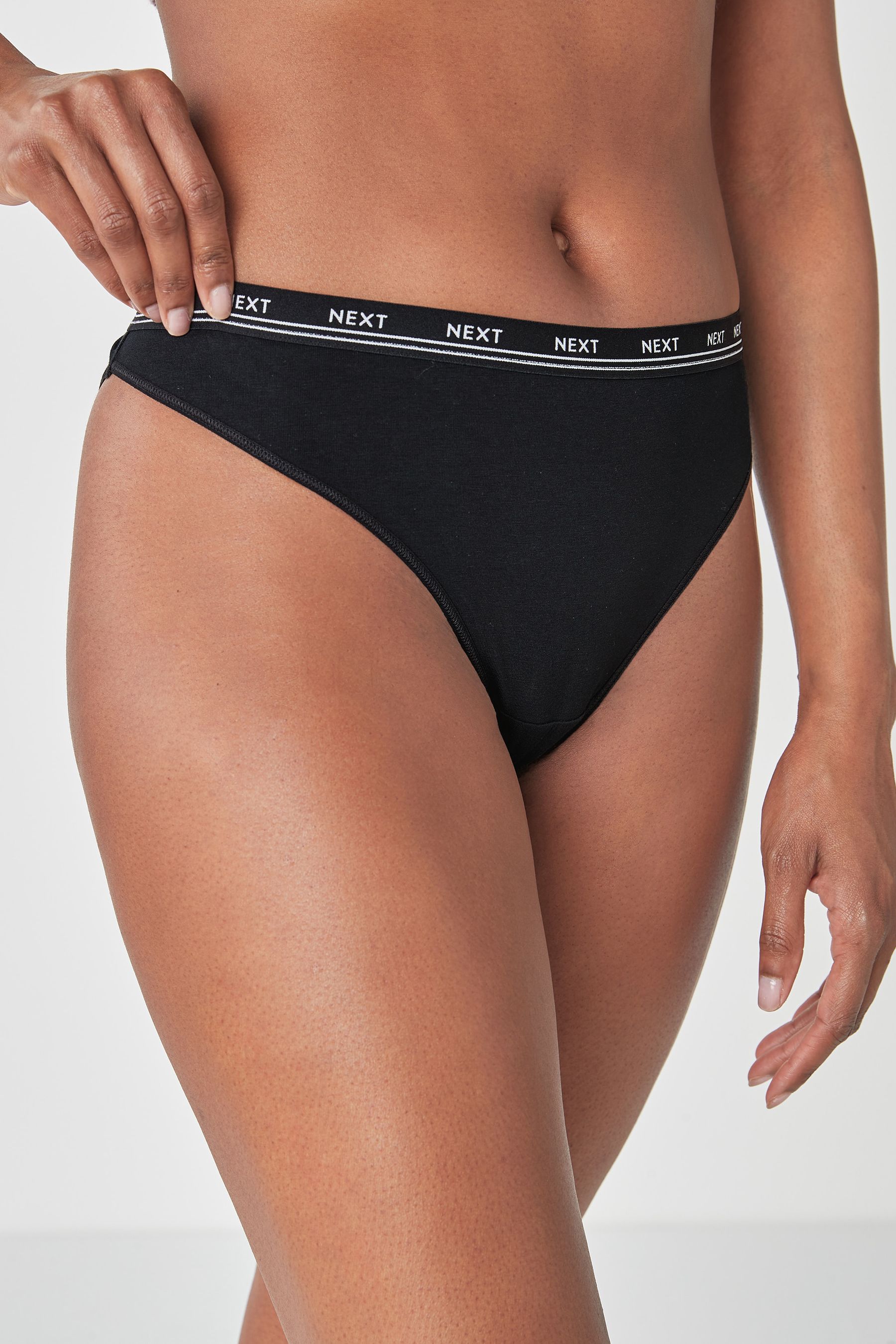 Black High Leg Cotton Rich Logo Knickers 4 Pack