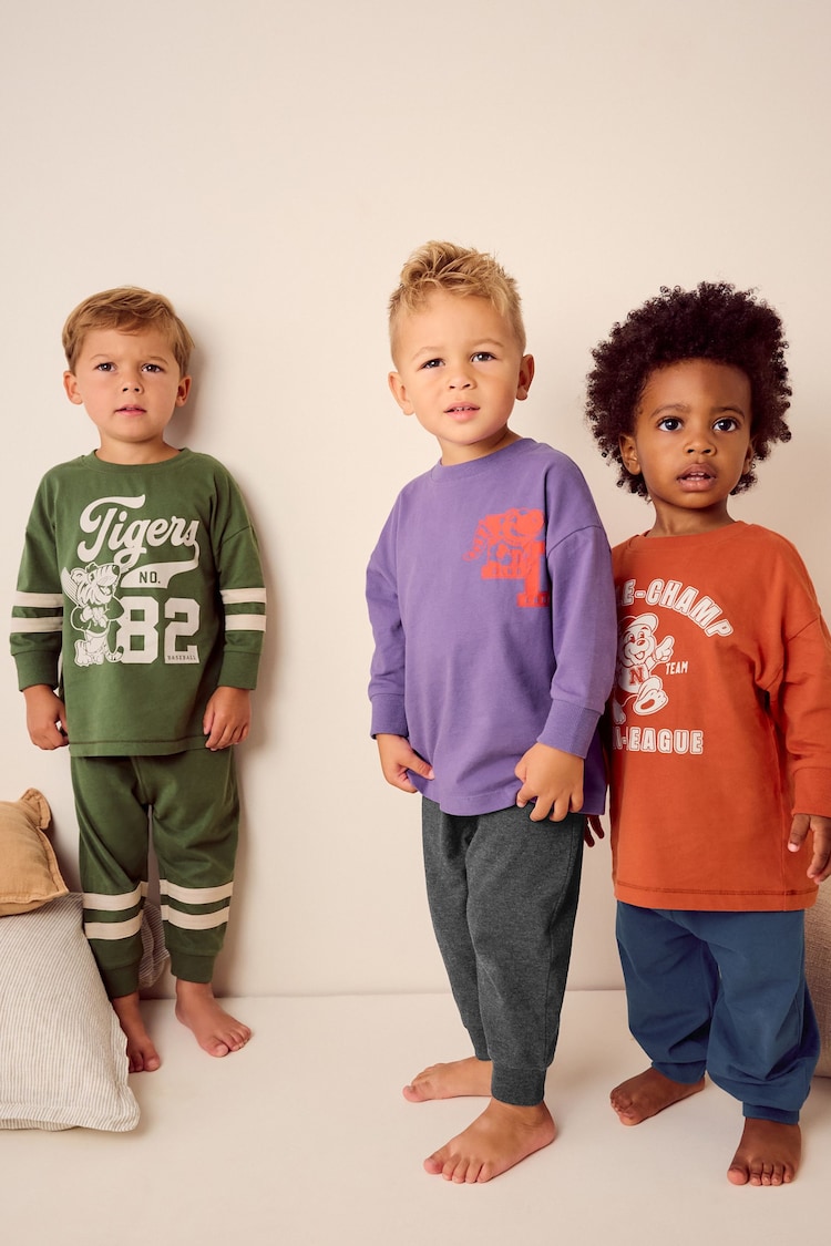 Multi Bright Varsity Oversized 100% Cotton Pyjamas 3 Pack (9mths-10yrs) - Image 1 of 11