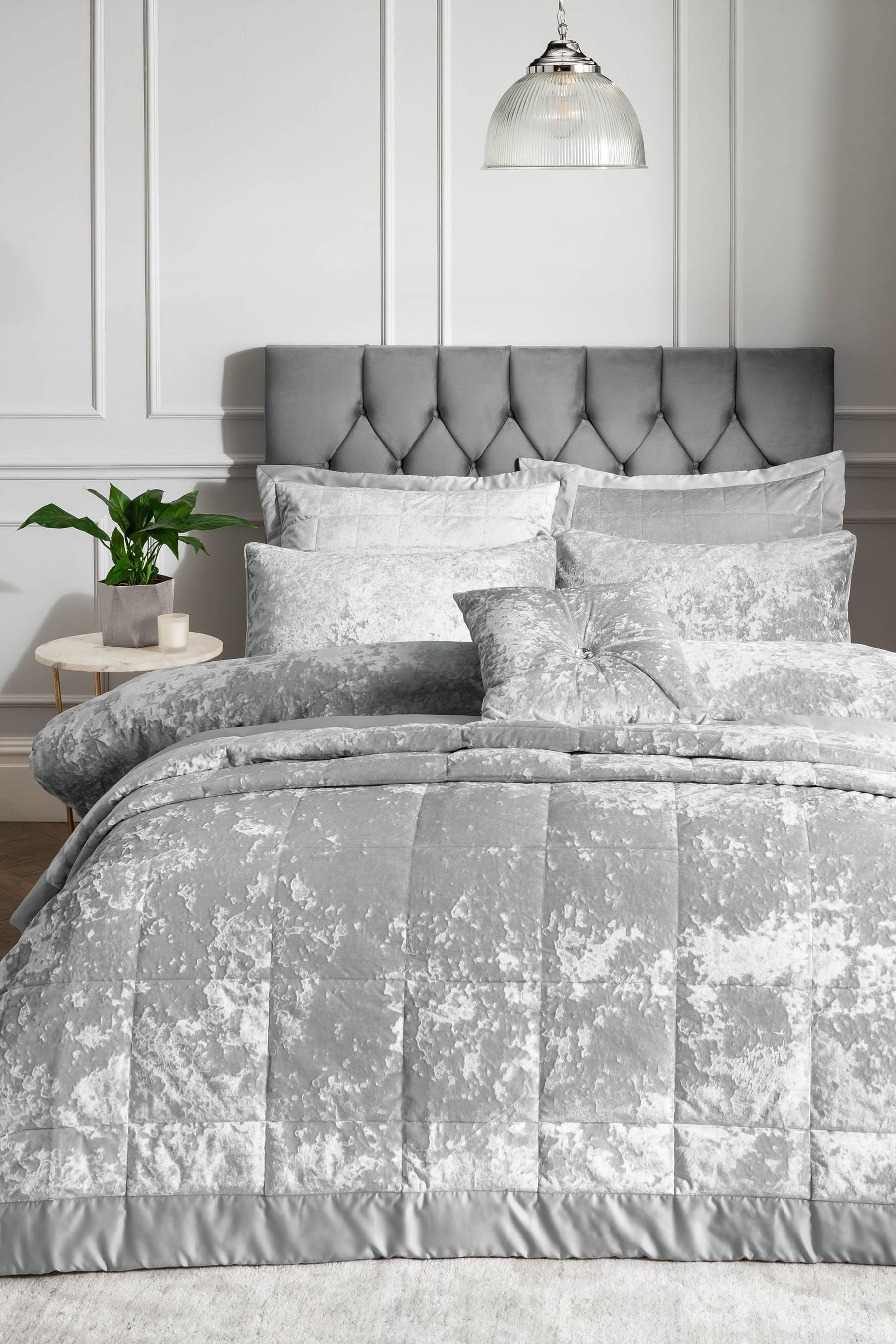 Buy Catherine Lansfield Silver Crushed Velvet Bedspread from the Next