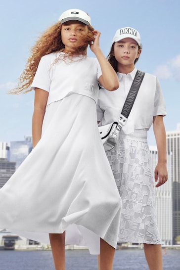 DKNY Mesh Lace Overlay Mid Length White Skirt
