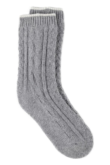 Totes Grey Ladies Cashmere Blend Slouch Bed Socks with Cable Knit Detail