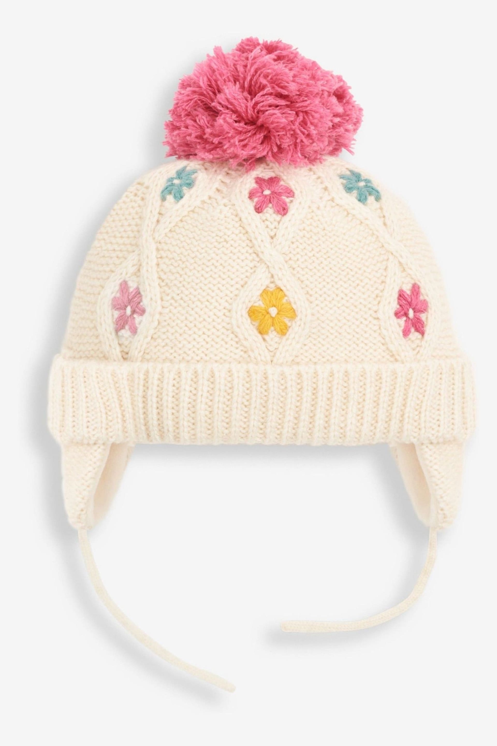 JoJo Maman Bébé Cream Floral Embroidered Cable Hat - Image 1 of 4