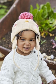 JoJo Maman Bébé Cream Floral Embroidered Cable Hat - Image 2 of 4