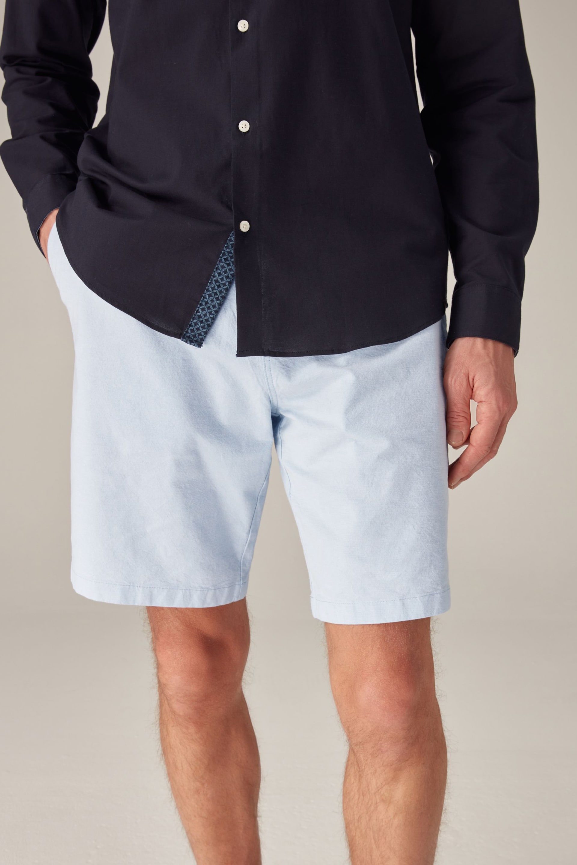 Light Blue Oxford Straight Fit Stretch Chinos Shorts - Image 1 of 9