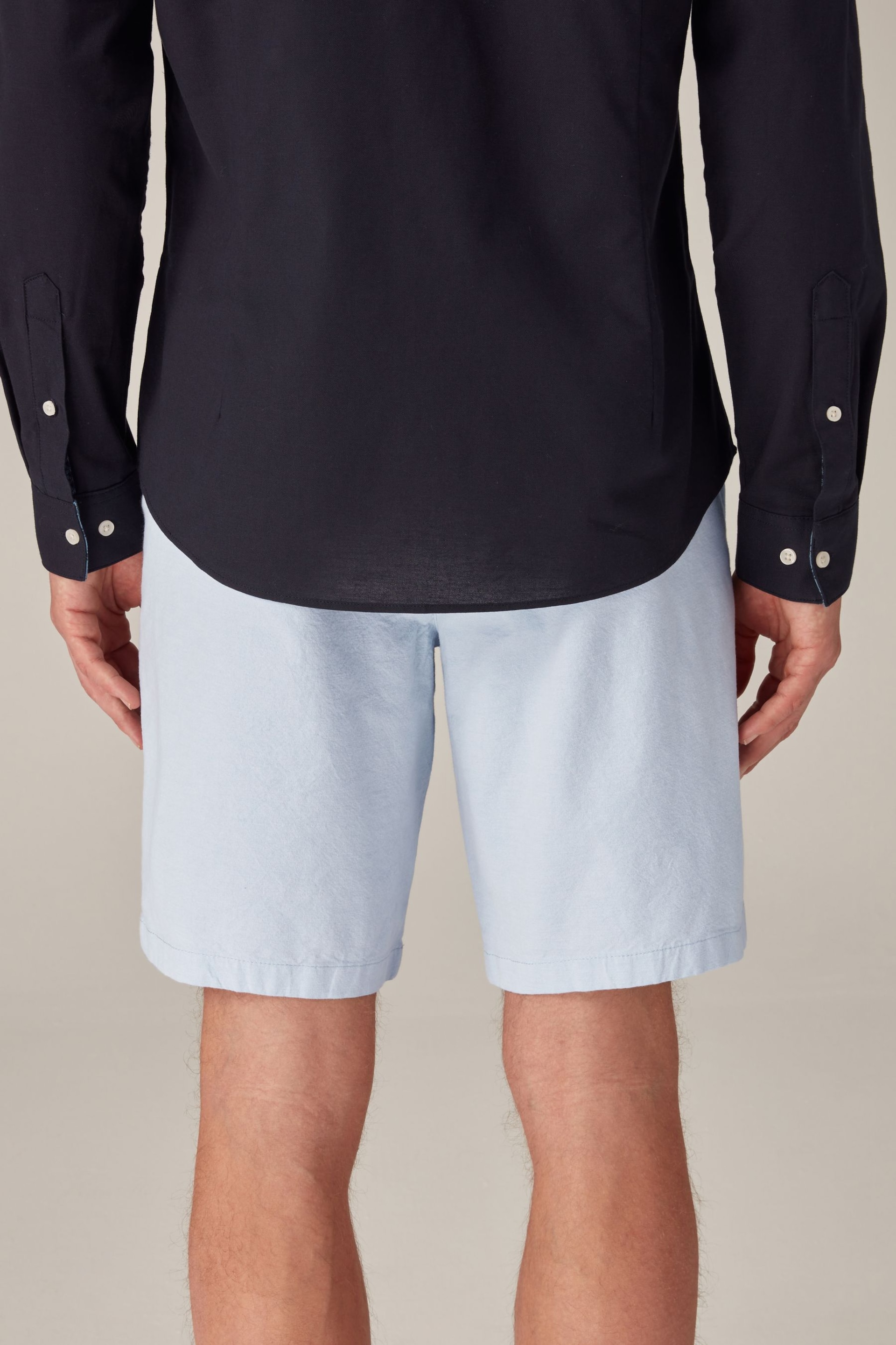 Light Blue Oxford Straight Fit Stretch Chinos Shorts - Image 3 of 9