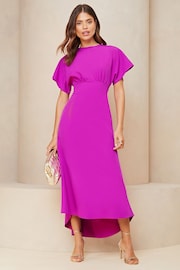 Lipsy Pink Petite Flutter Sleeve Underbust Midi Dress - Image 1 of 4