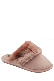 Dunlop Pink Ladies Closed Toe Faux Fur Mule Slippers - Image 1 of 4