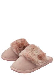 Dunlop Pink Ladies Closed Toe Faux Fur Mule Slippers - Image 2 of 4