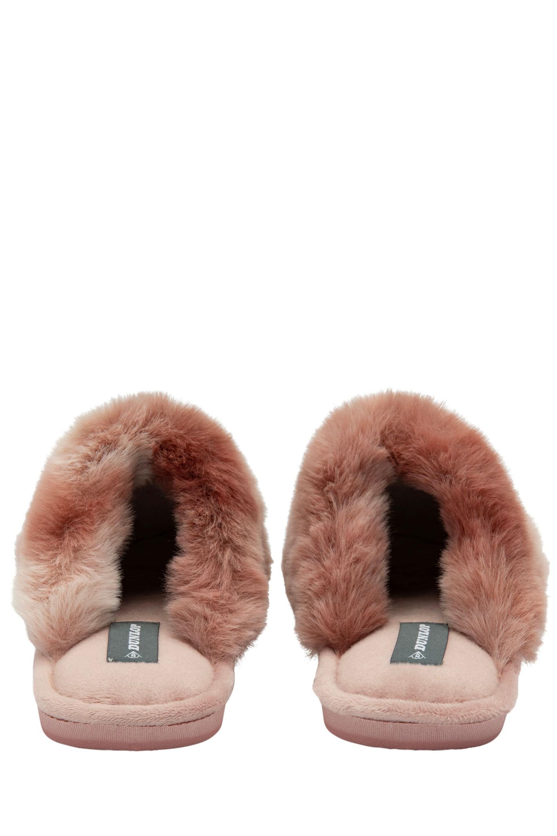 Dunlop Pink Ladies Closed Toe Faux Fur Mule Slippers - Image 3 of 4