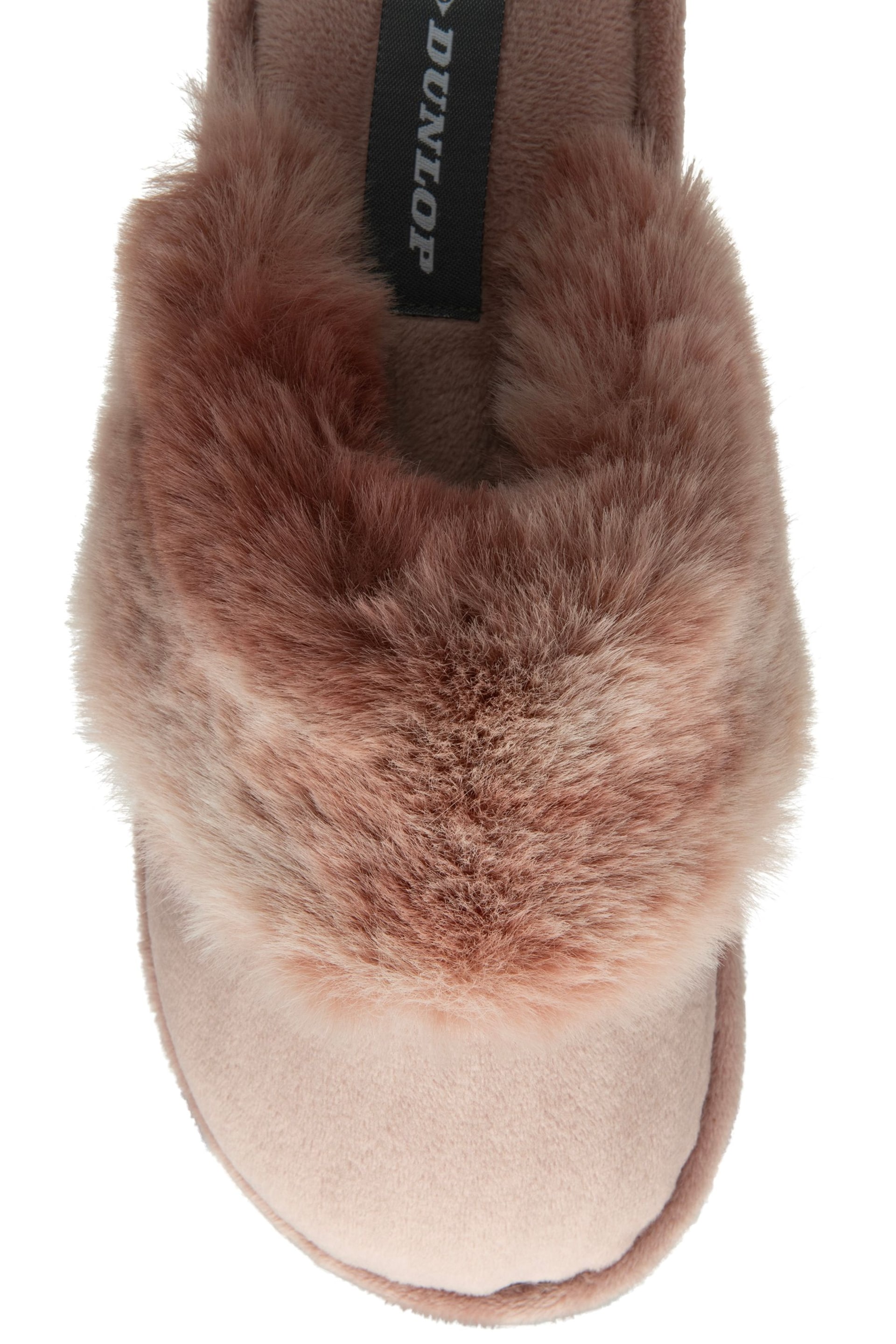 Dunlop Pink Ladies Closed Toe Faux Fur Mule Slippers - Image 4 of 4