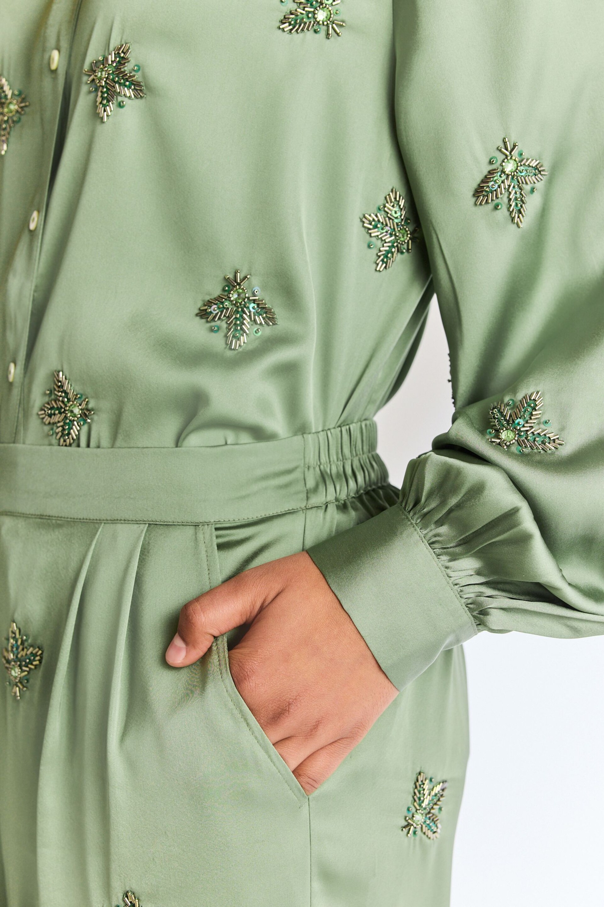 Green Embellished Wide Leg Occasion Trousers - Image 5 of 7