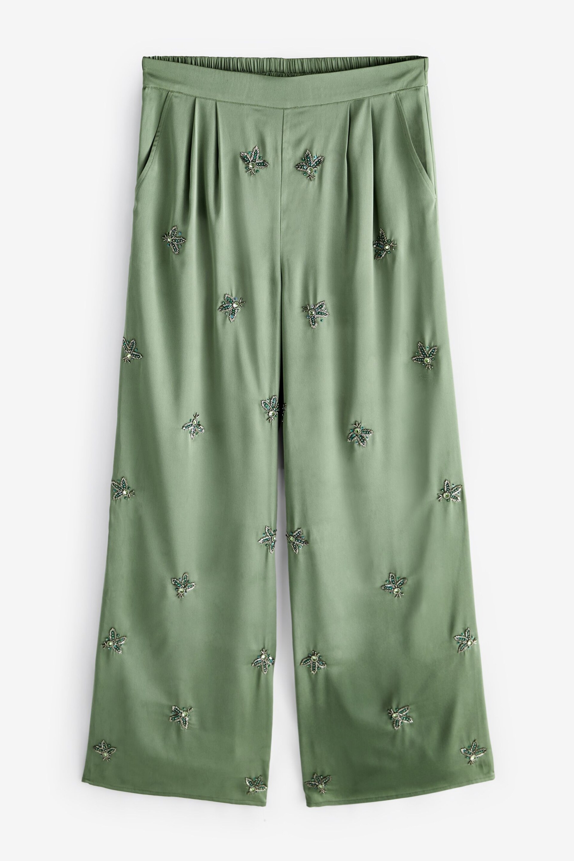 Green Embellished Wide Leg Occasion Trousers - Image 6 of 7