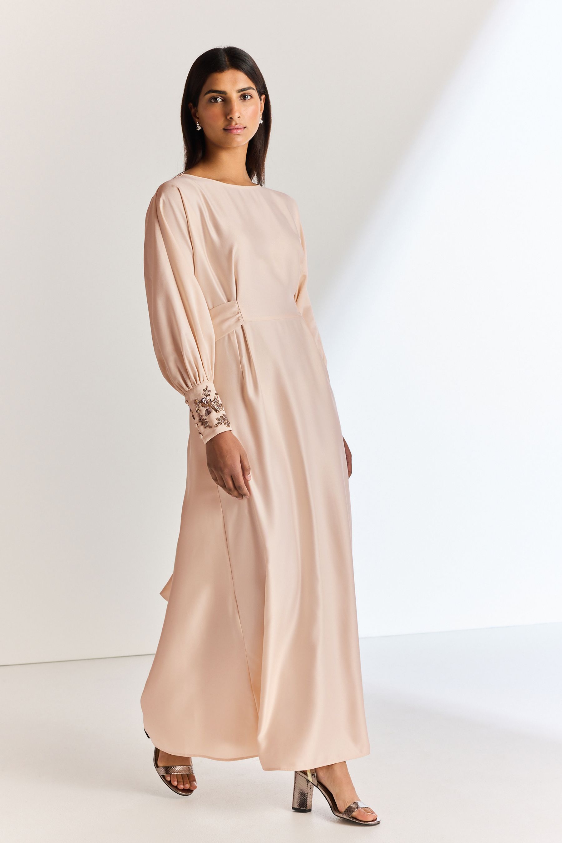 Buy Pink Embellished Cuff Long Sleeve Occasion Maxi Dress from Next Luxembourg