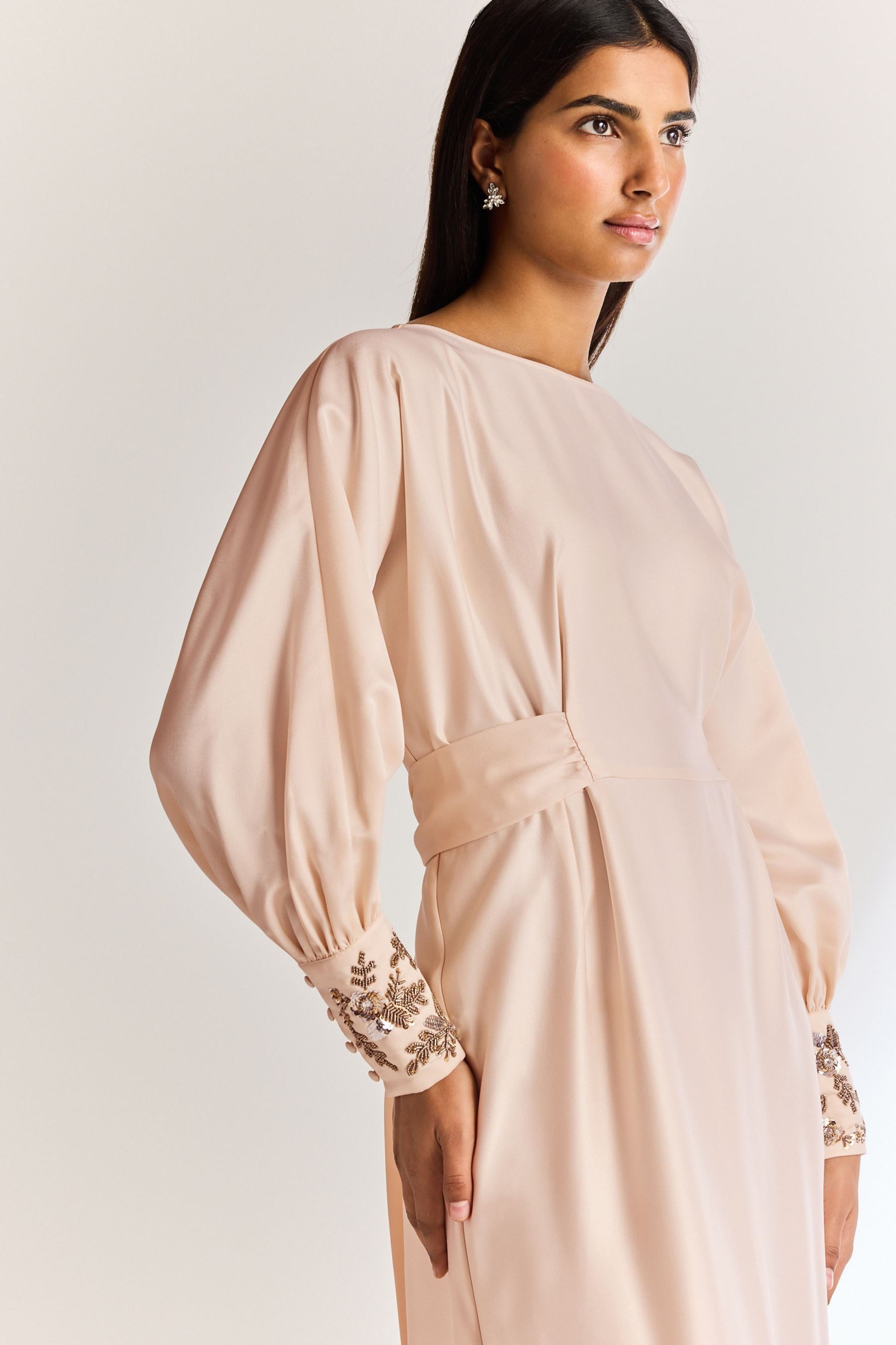 Embellished cuff dress deals
