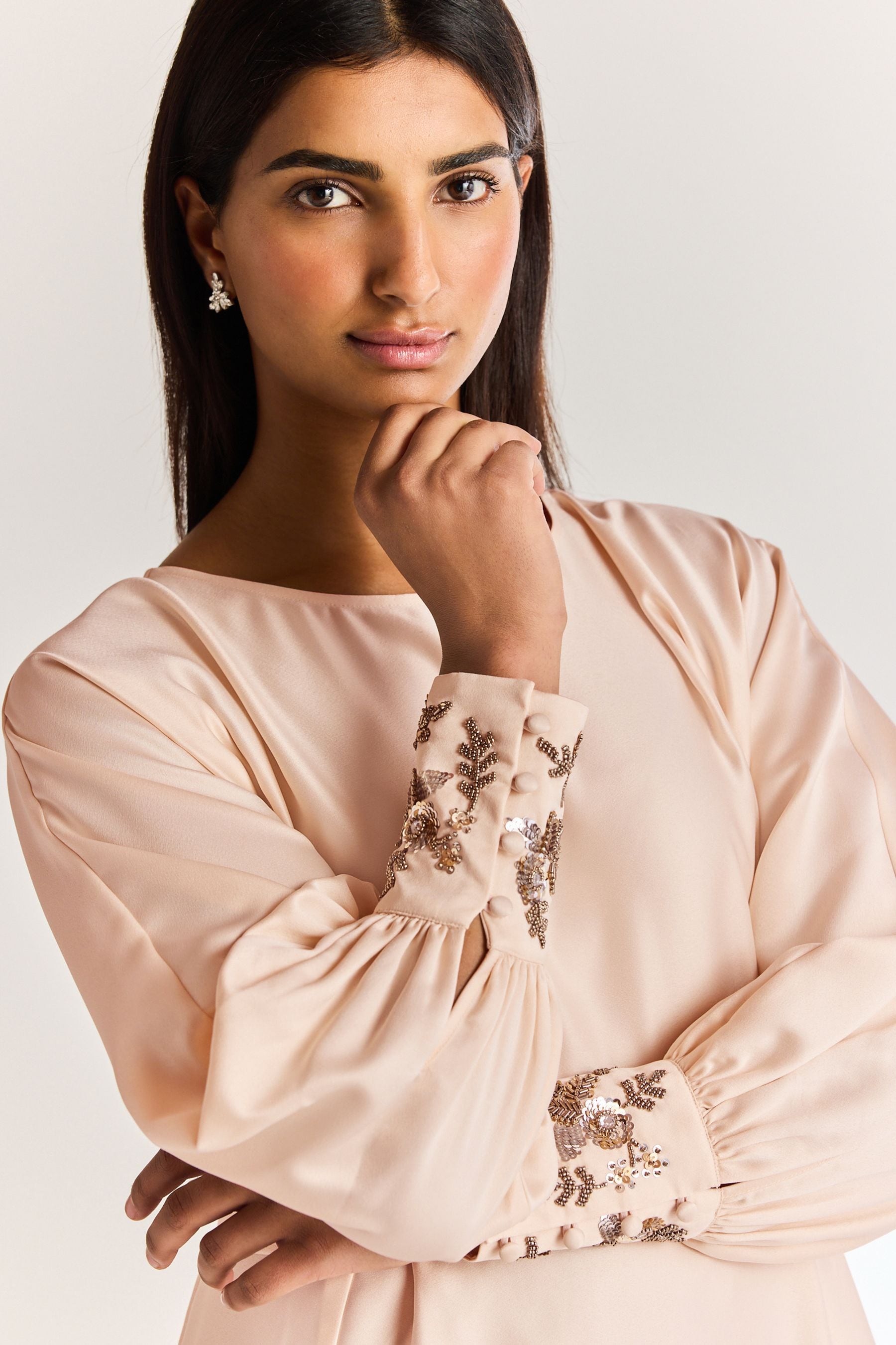 Embellished cuff dress hot sale