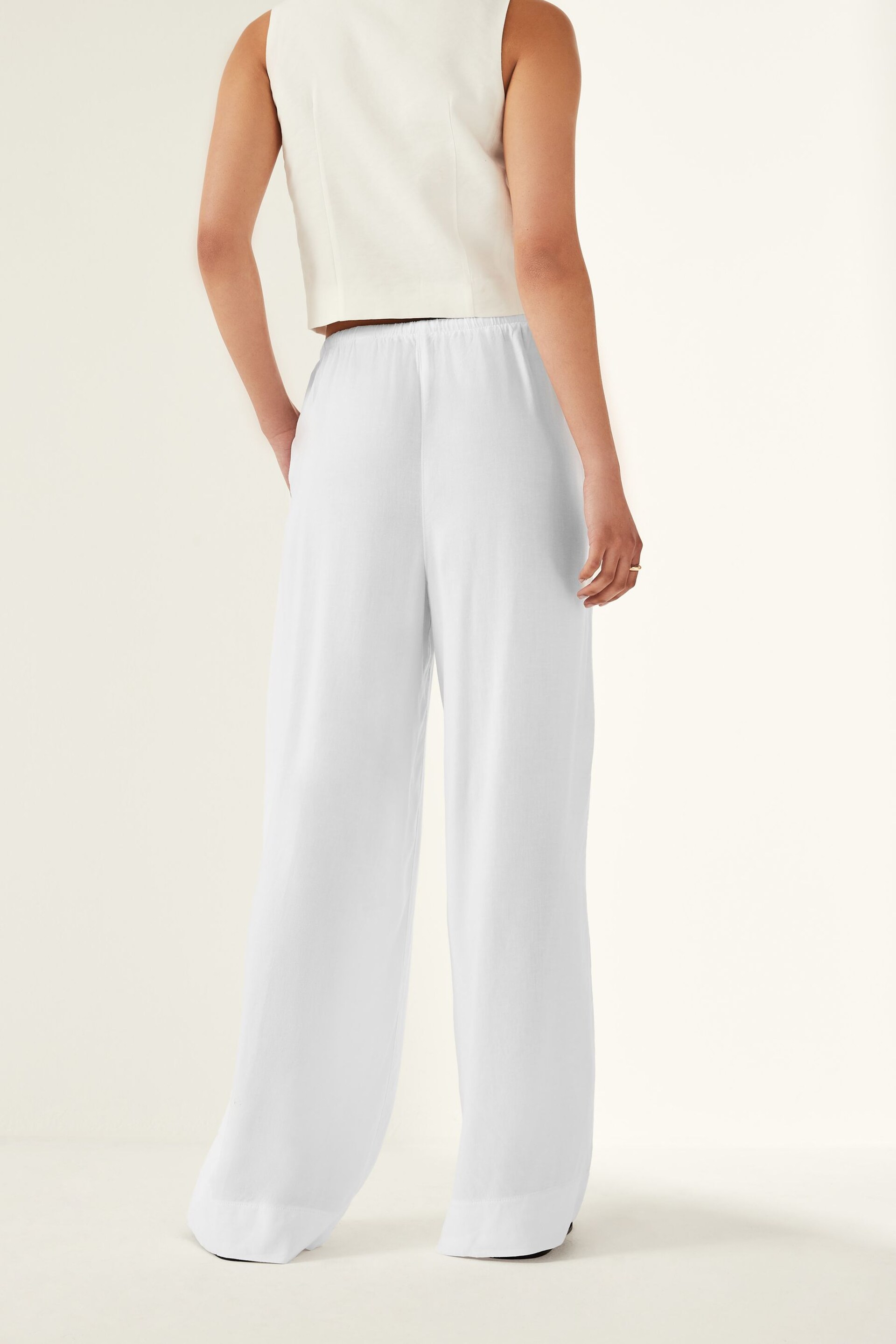 Pink/White Tie Waist Wide Leg Trousers 2 Pack With Linen - Image 5 of 9