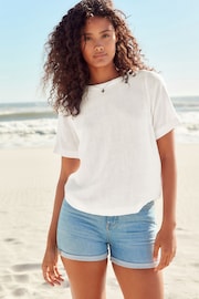 White Summer T-Shirt With Linen - Image 1 of 6