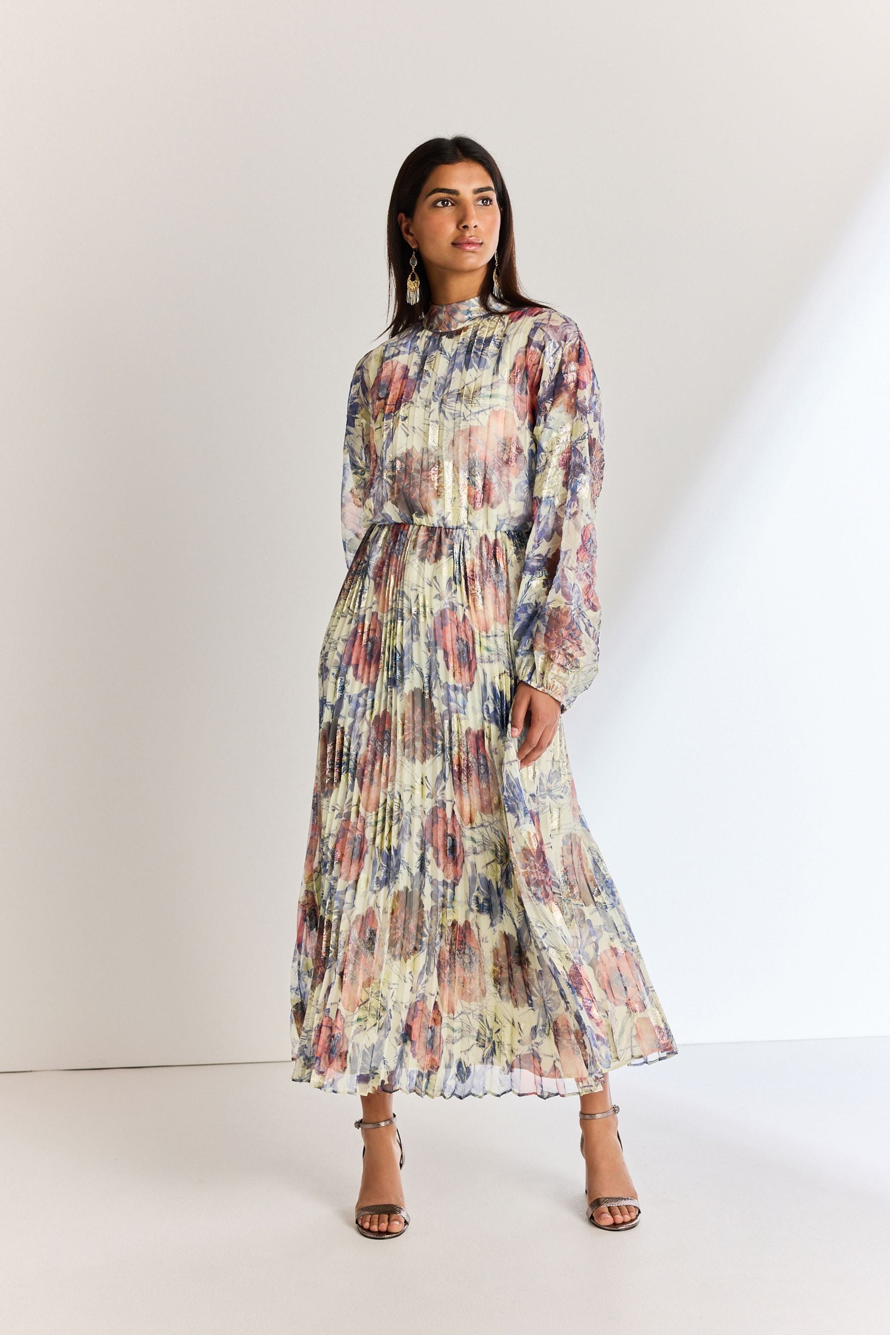 Buy Blue Occasion Metallic Pleated Maxi Dress from Next Luxembourg