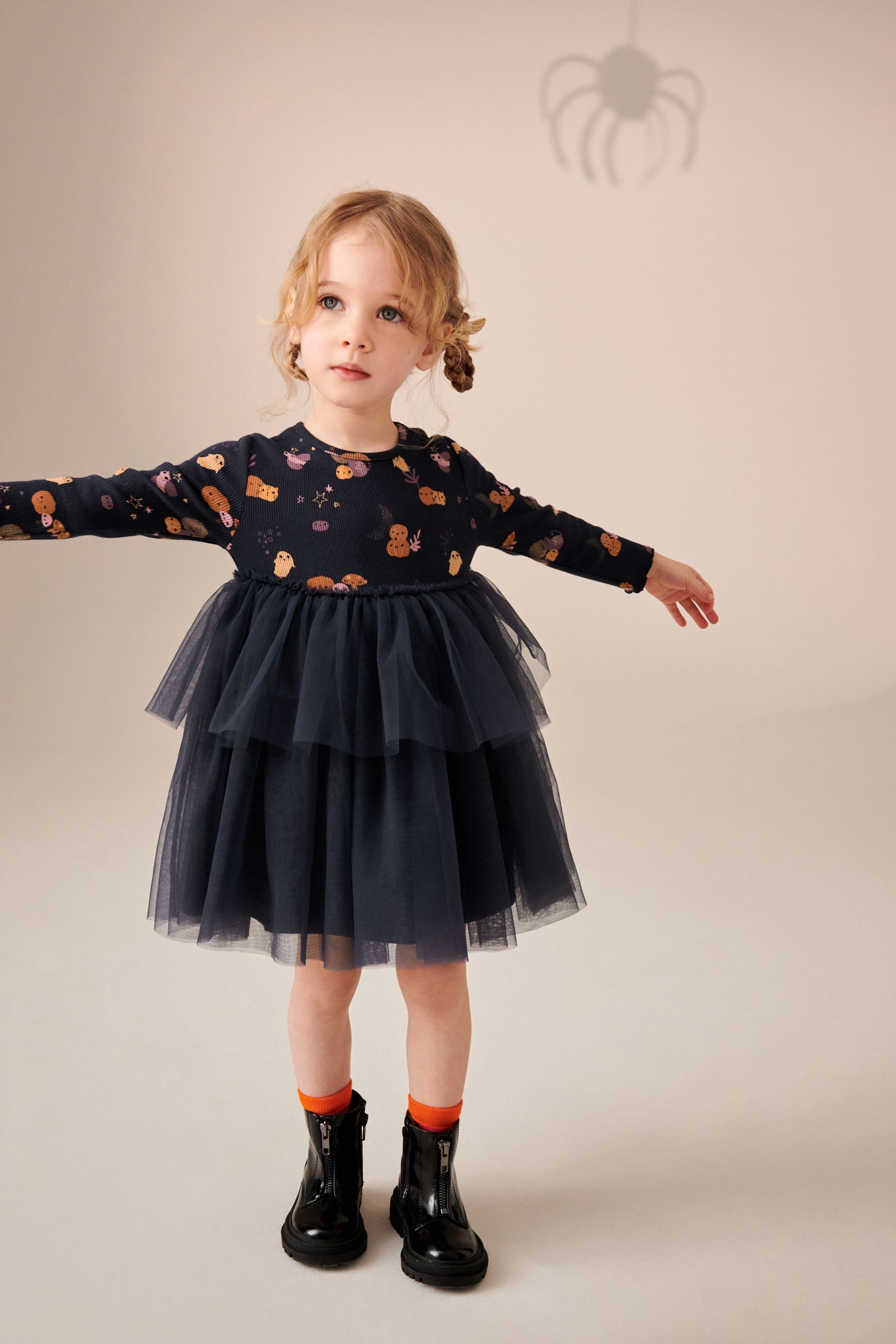 Buy Charcoal Grey Halloween Printed Long Sleeve Party Dress 3mths 7yrs from the Next UK online shop
