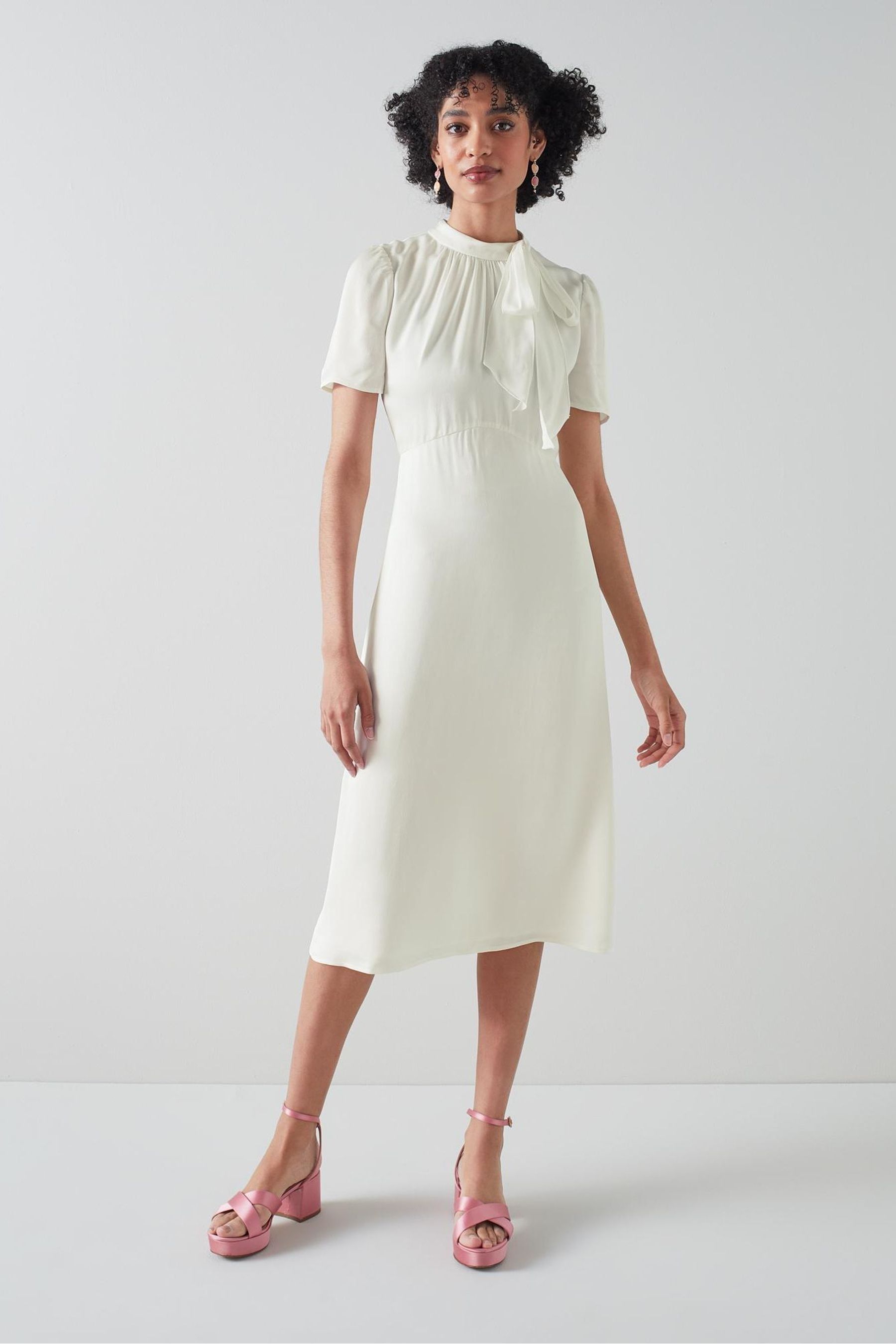 Buy LK Bennett Royal Ascot X LKB Ivory Cream Kline Crepe Tie Neck Midi Dress from Next Luxembourg