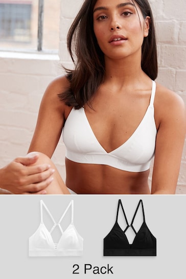 Black/White Cotton Logo Triangle Bralets 2 Pack