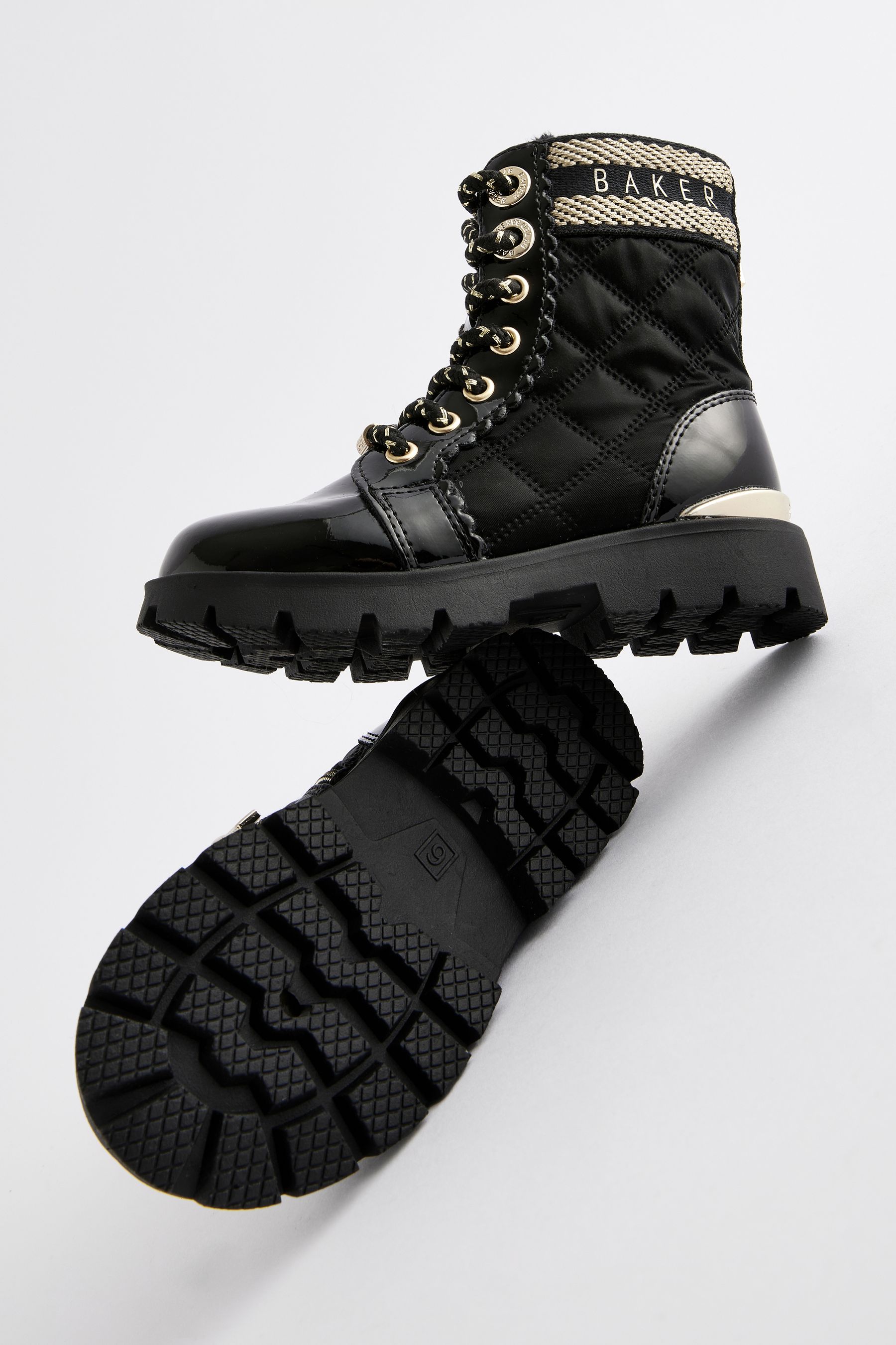 Buy Baker by Ted Baker Girls Quilted Lace Up Black Boots with Gold Trims from Next Netherlands