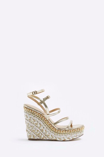 River Island Gold Gold Strappy Wedge Sandals