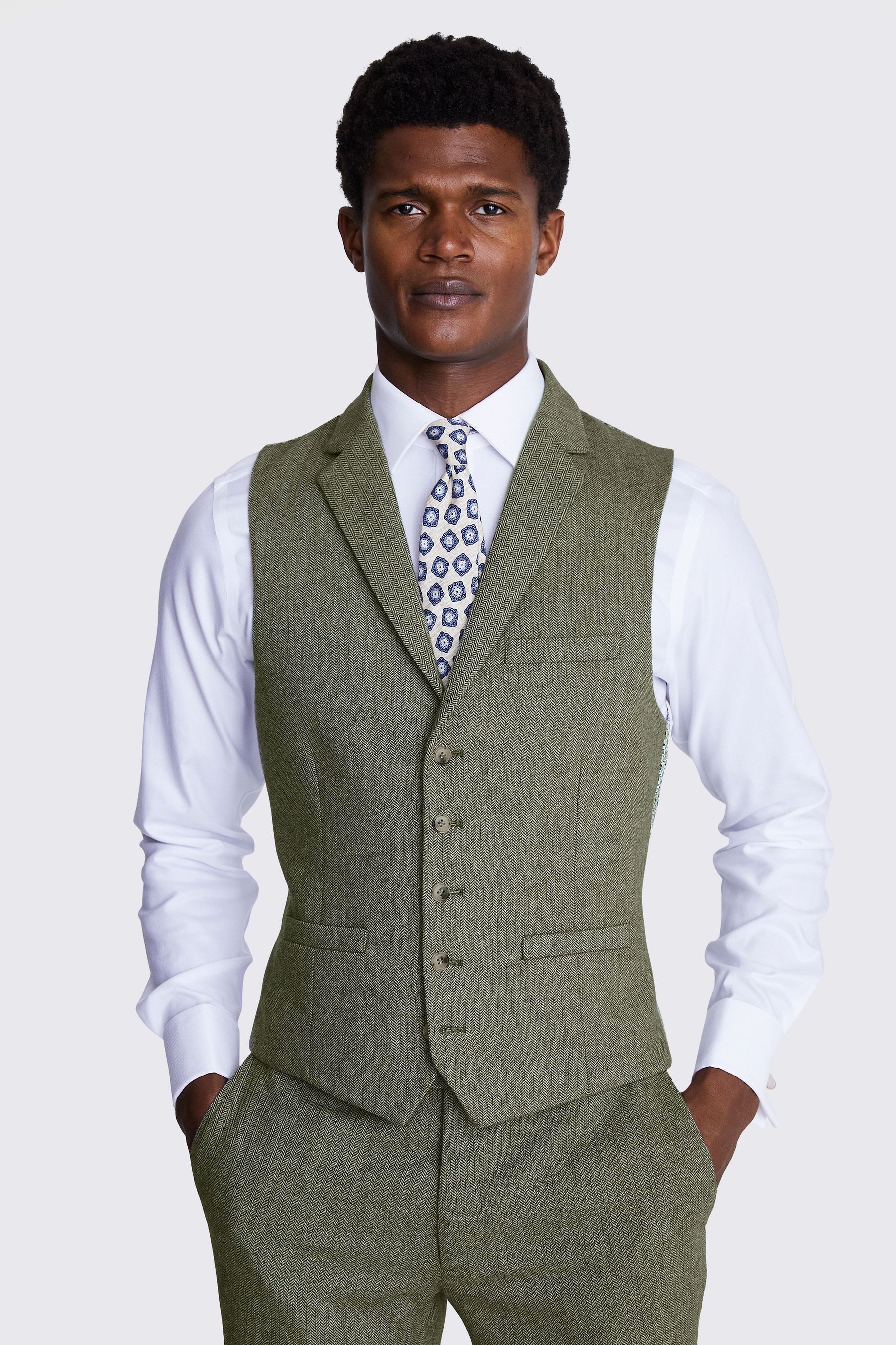 Buy MOSS Sage Green Herringbone Tweed Skinny Fit Suit Waistcoat from the Next UK online shop