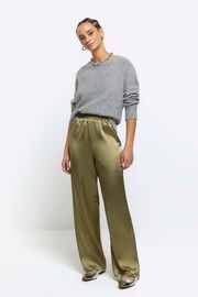 River Island Green Satin Pull On Elasticated Trousers - Image 1 of 4