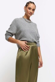 River Island Green Satin Pull On Elasticated Trousers - Image 3 of 4