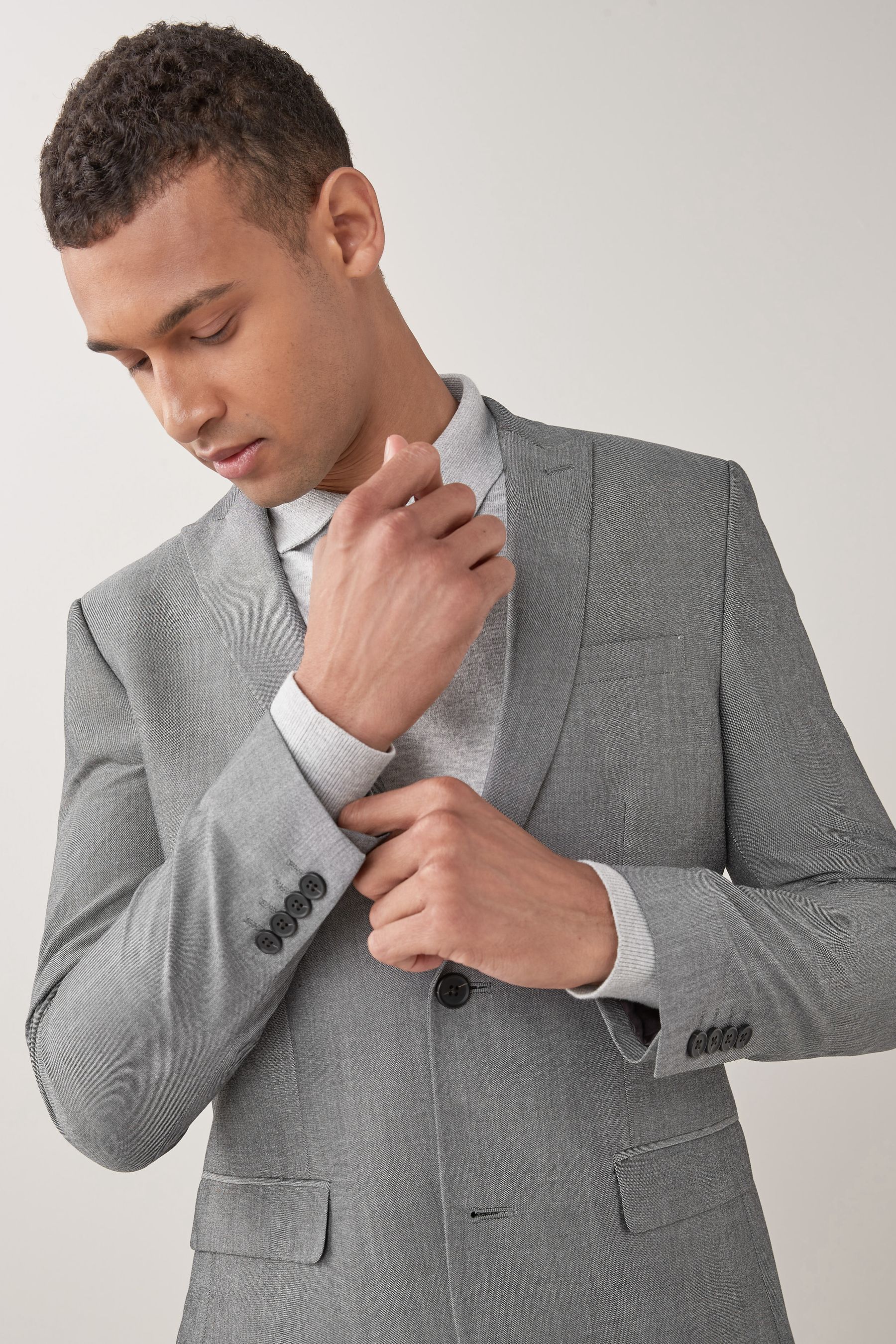 Light Grey Skinny Fit Two Button Suit Jacket