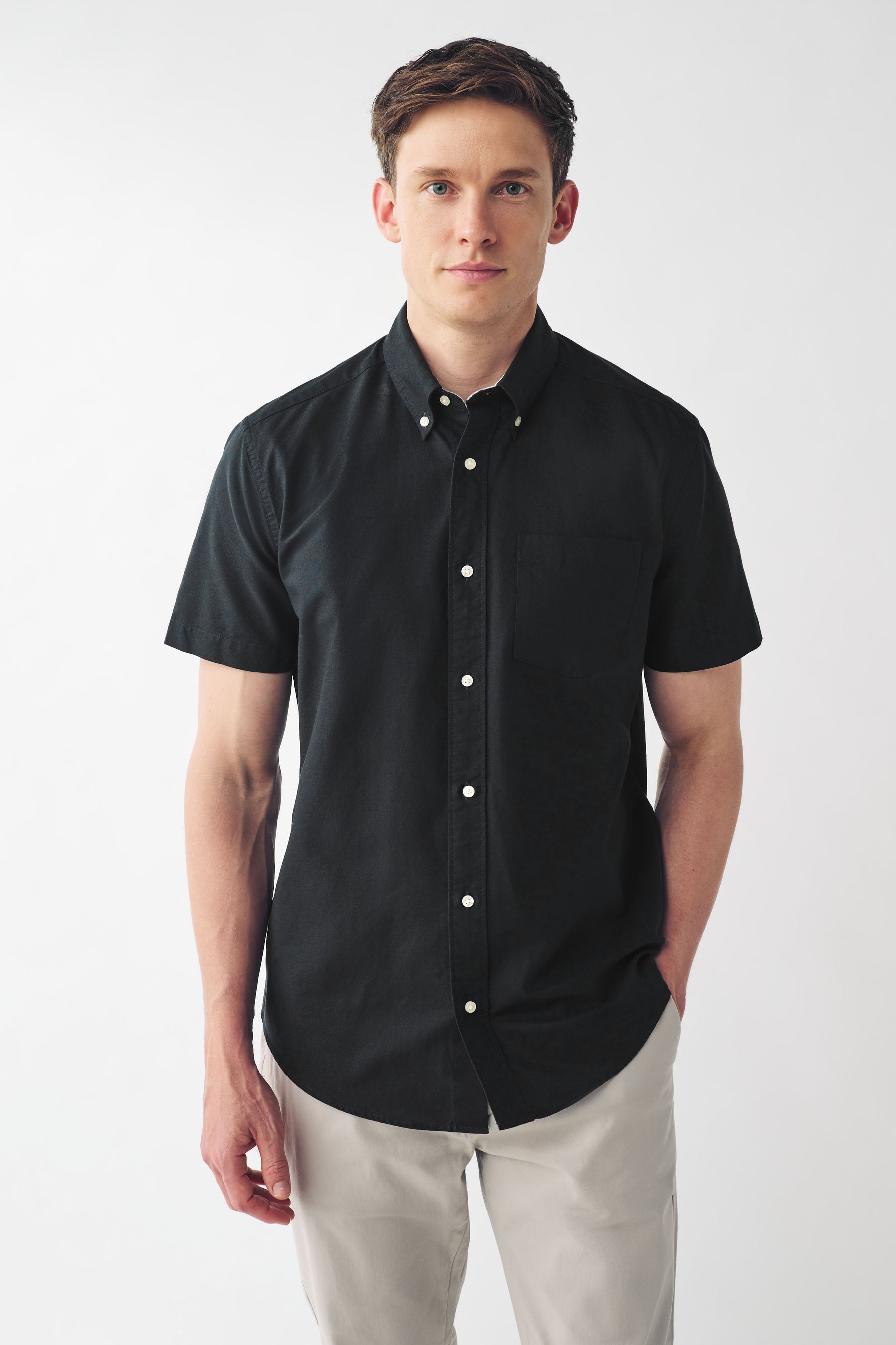 NEXT Black Regular Fit Regular Fit Short Sleeve Oxford Shirt large Mens