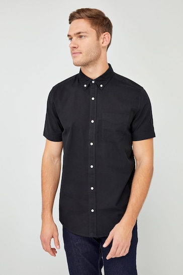 Black Regular Fit Short Sleeve Oxford Shirt