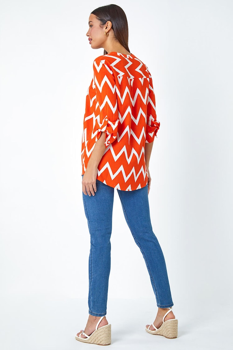 Roman Orange Zig Zag Print Pleat Detail Top - Image 2 of 5