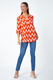 Roman Orange Zig Zag Print Pleat Detail Top - Image 3 of 5