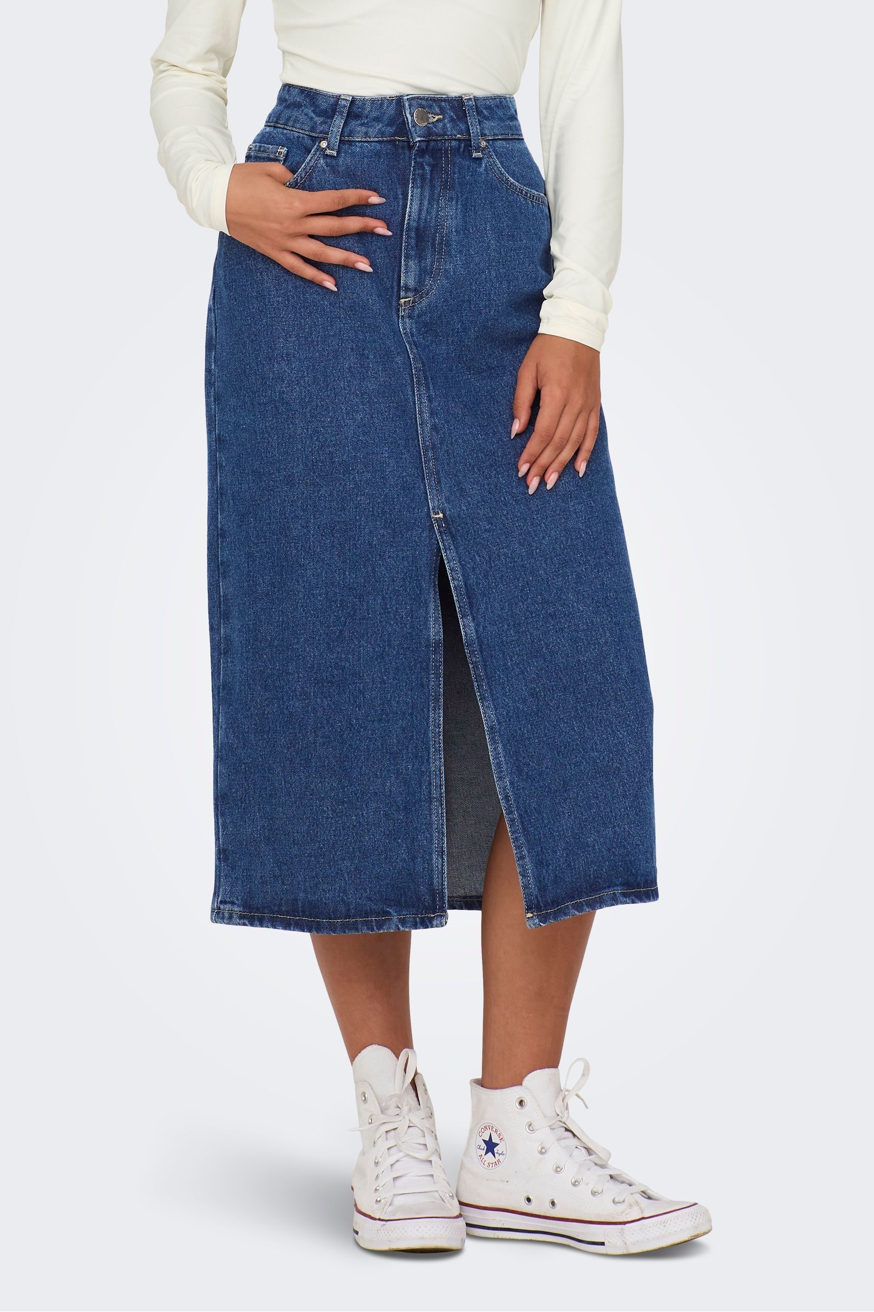 Buy ONLY Blue 100 Cotton Denim Midi Skirt With Front Split from Next Luxembourg
