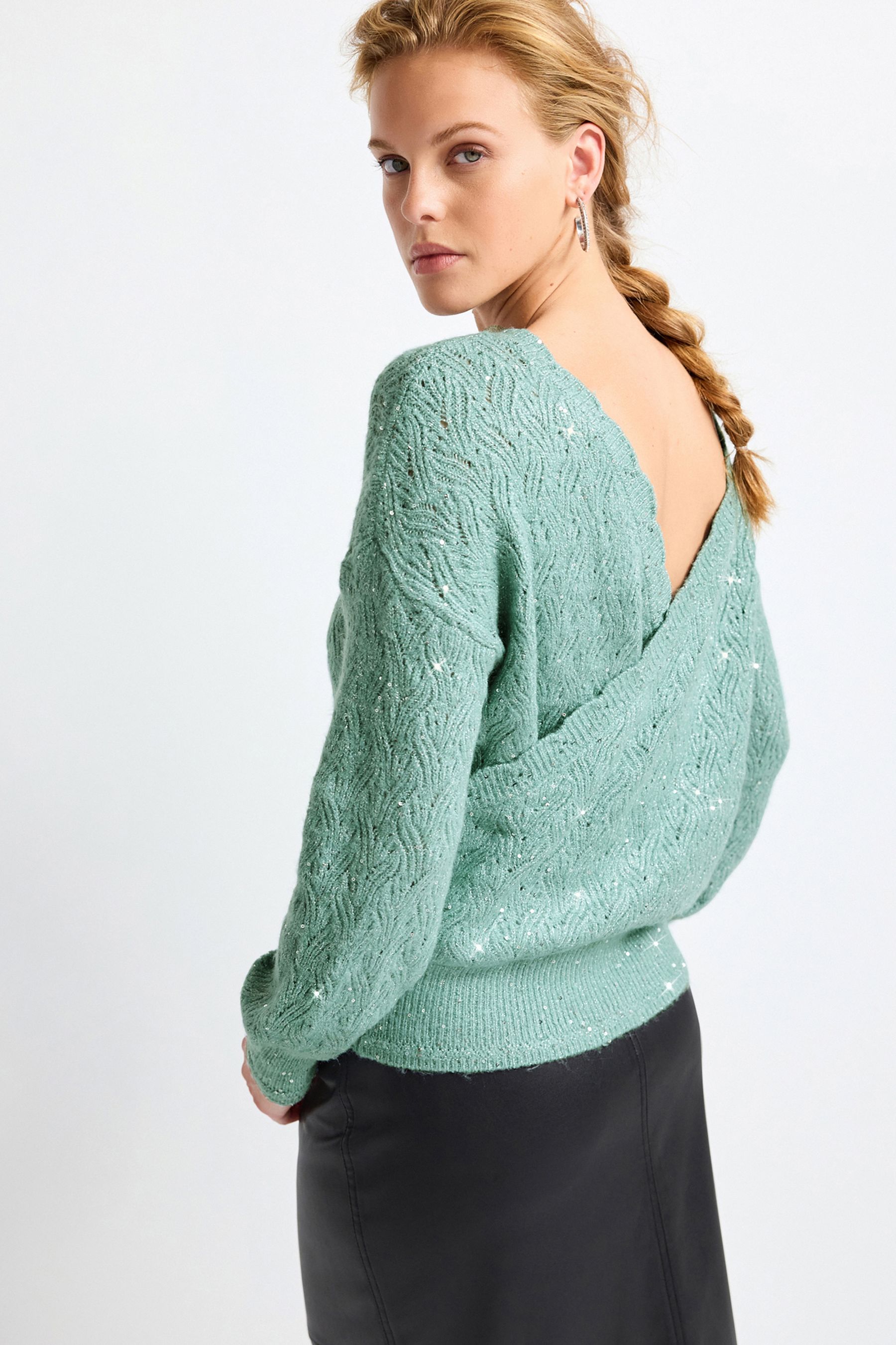 Buy Sage Green Wrap Back Sequin Jumper from Next Luxembourg