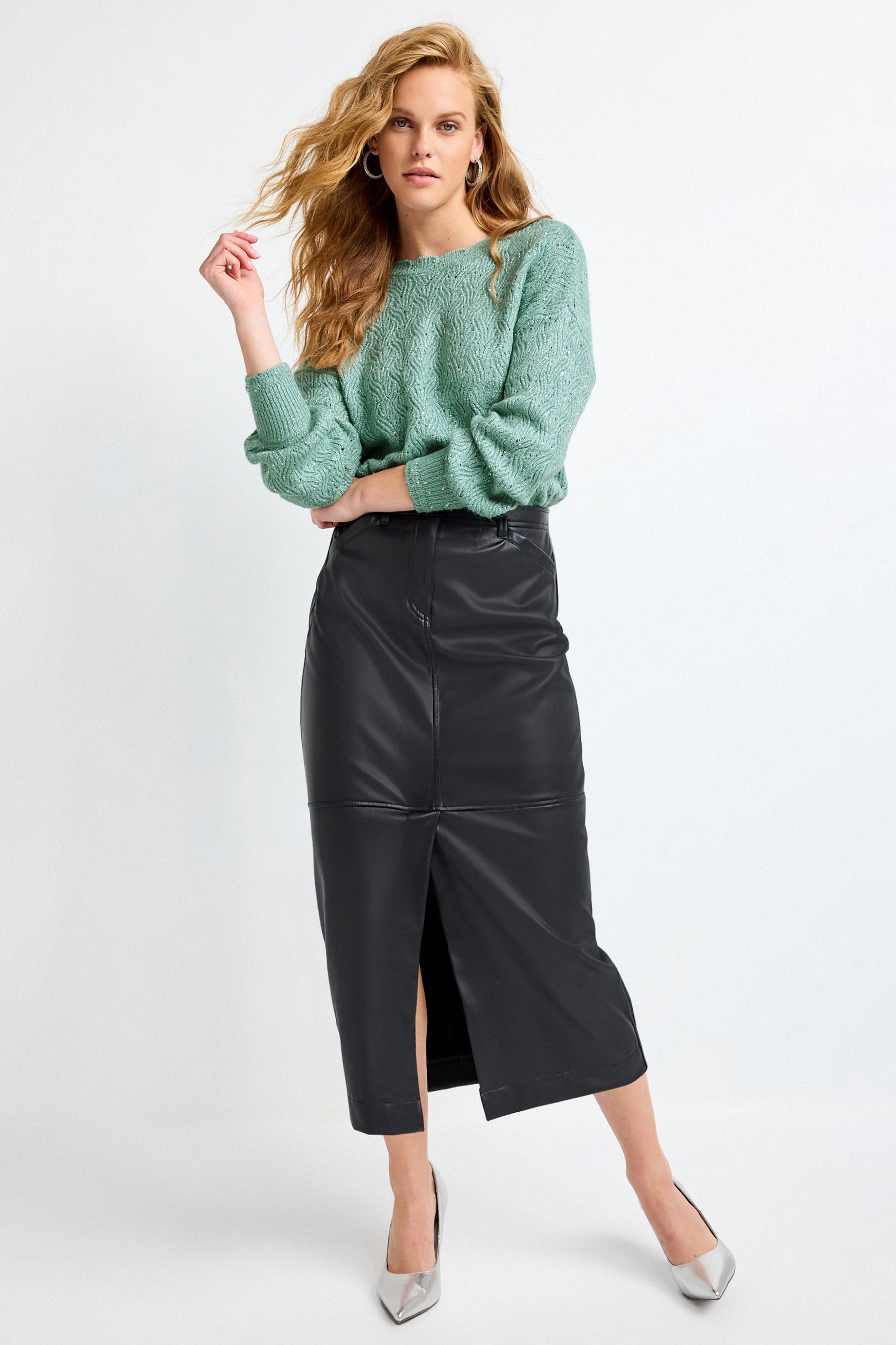 Buy Sage Green Wrap Back Sequin Jumper from Next Austria