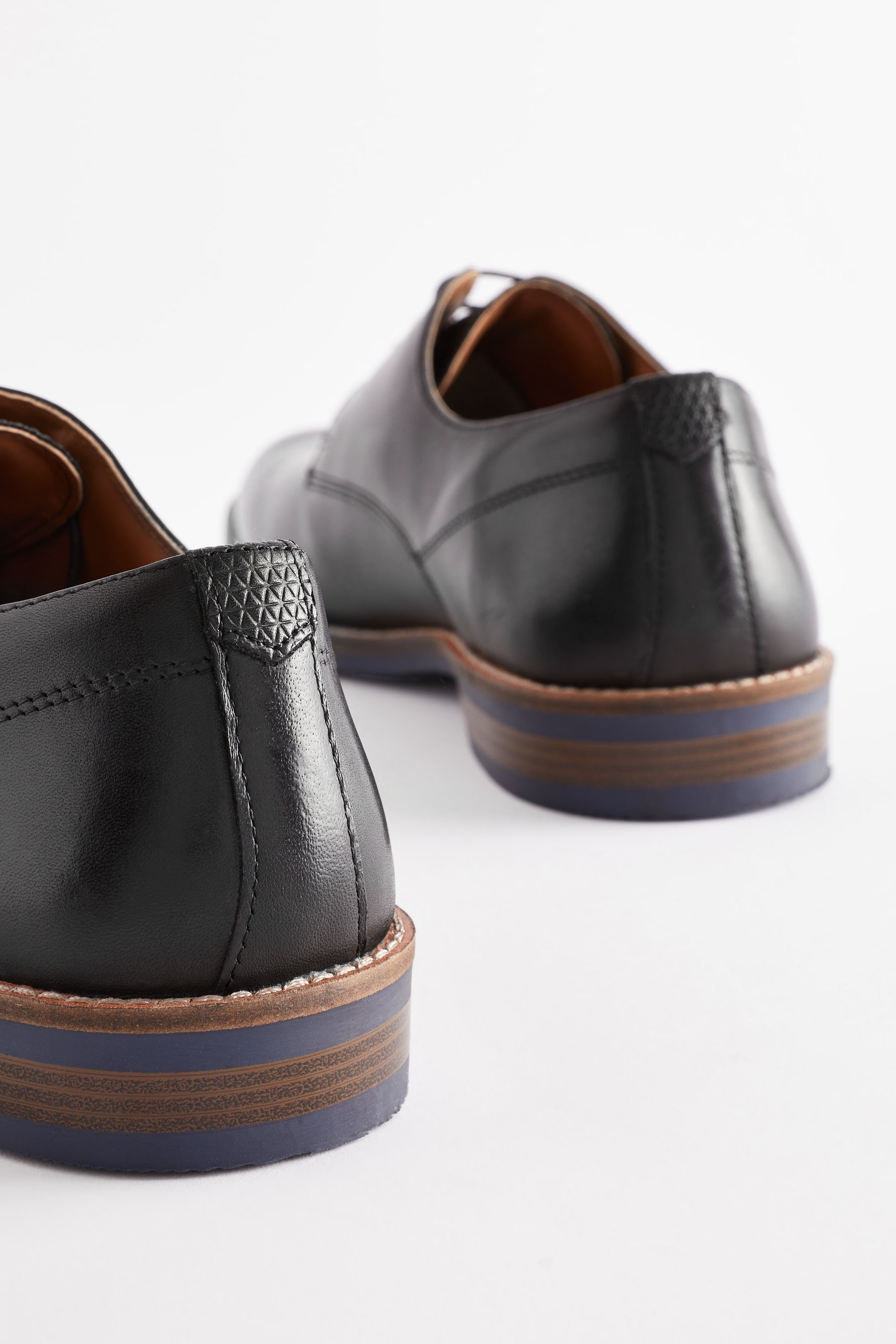 Buy Black Standard Fit Leather Derby Shoes with Navy Contrast Sole from the Next UK online shop