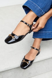 Linzi Black Saffron Open Back Square Toe Loafers With Ankle Strap - Image 1 of 5