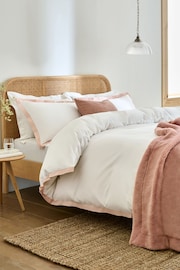 White/Pink Cotton Rich Oxford Duvet Cover and Pillowcase Set - Image 1 of 5